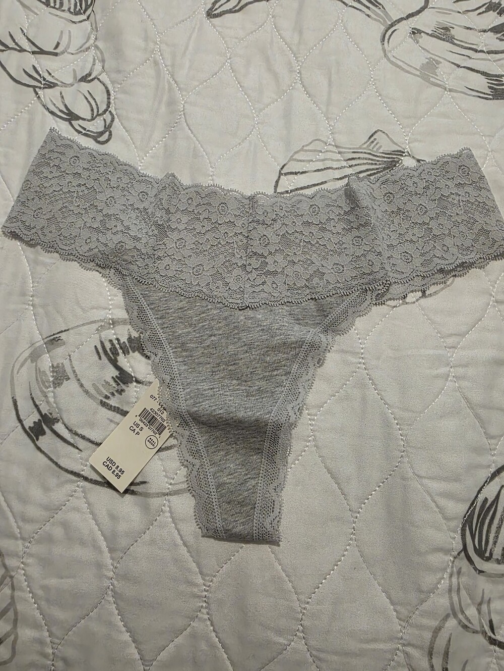 Aerie Lace-Trim Cotton-Blend Thong - Light Gray